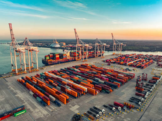Cargo, vehicles and containers representing logistics services by F.F. International Logistics Inc.